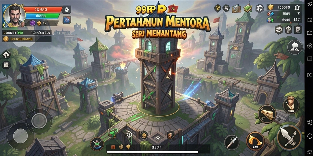 Tampilan gameplay Tower Defense yang menarik dan strategis.