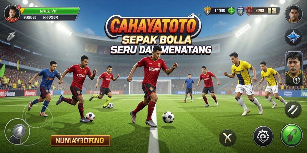 Tampilan gameplay seru di CAHAYATOTO dengan aksi sepak bola yang mendebarkan.