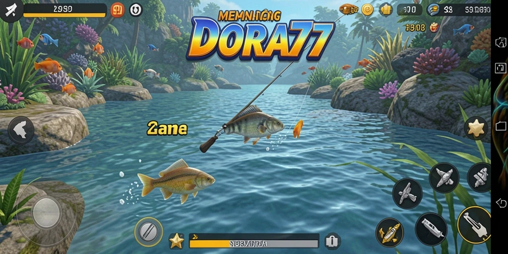 Tampilan gameplay seru memancing ikan di DORA77.