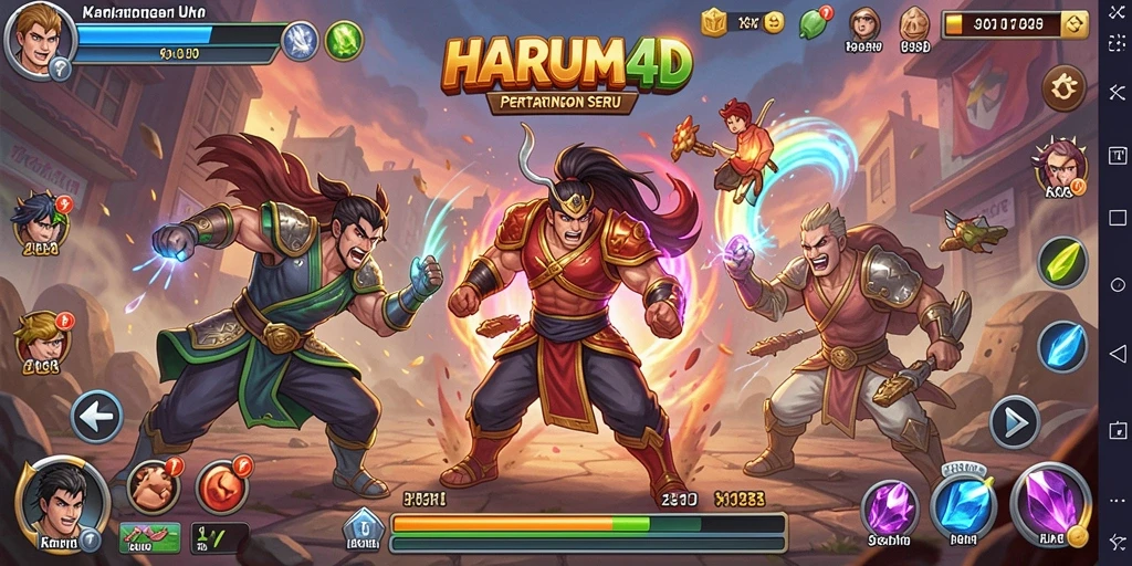 Tampak gameplay mendebarkan di arena pertarungan HARUM4D.
