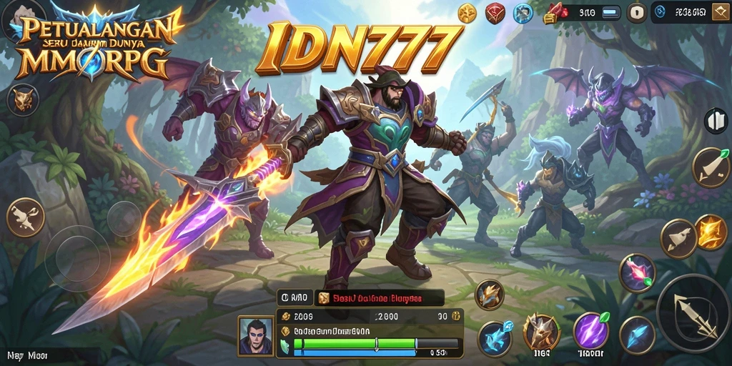 Tangkapan layar utama IDN777 menunjukkan aksi pertempuran mendebarkan dalam dunia MMORPG.