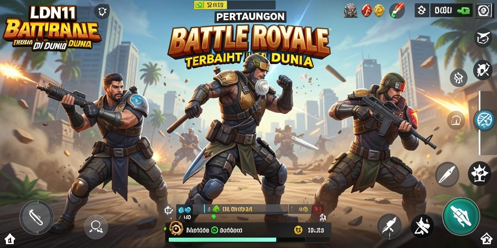 Tangkapan layar utama LDN11 menampilkan aksi intens dalam gameplay Battle Royale.