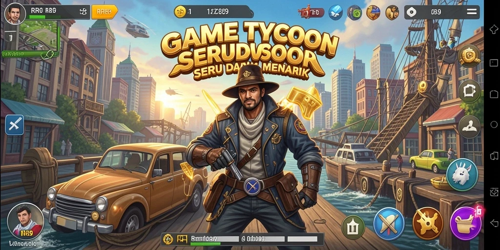 Screenshot gameplay Tycoon yang menunjukkan pengelolaan bisnis.