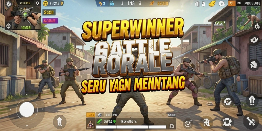 Screenshot SUPERWINNER menampilkan aksi intens dalam pertarungan Battle Royale.